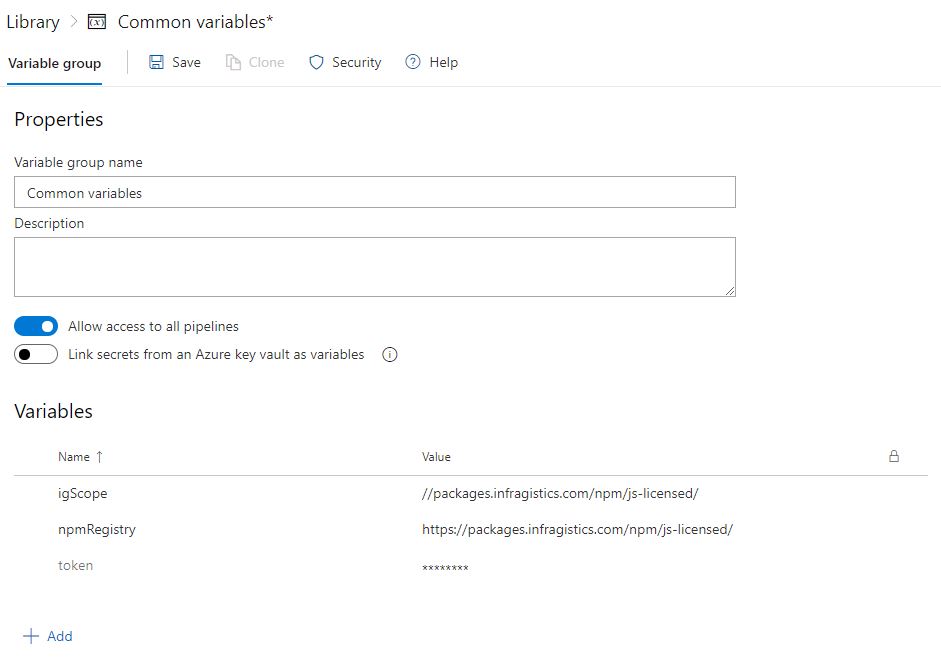 Definir variáveis de token e registro npm