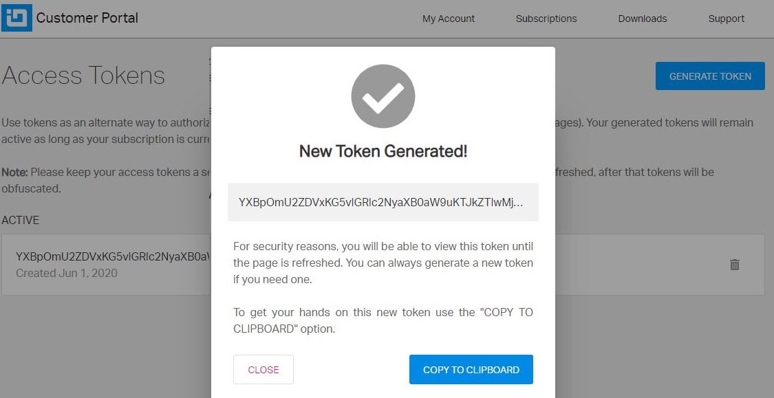 Novo token gerado